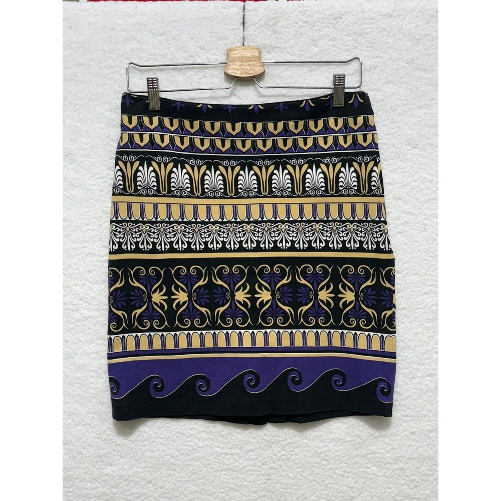 Patterned Skirt‎ Purple Gold White Black Art Deco Women's Party Pencil
